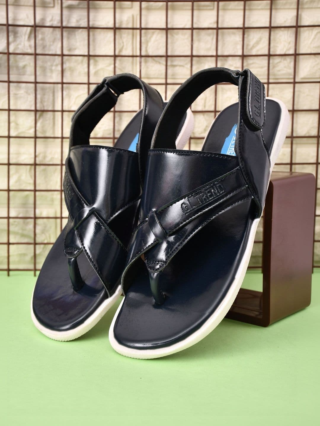 G L Trend Men Leather Comfort Casual Velcro Blue Sandals - view 1