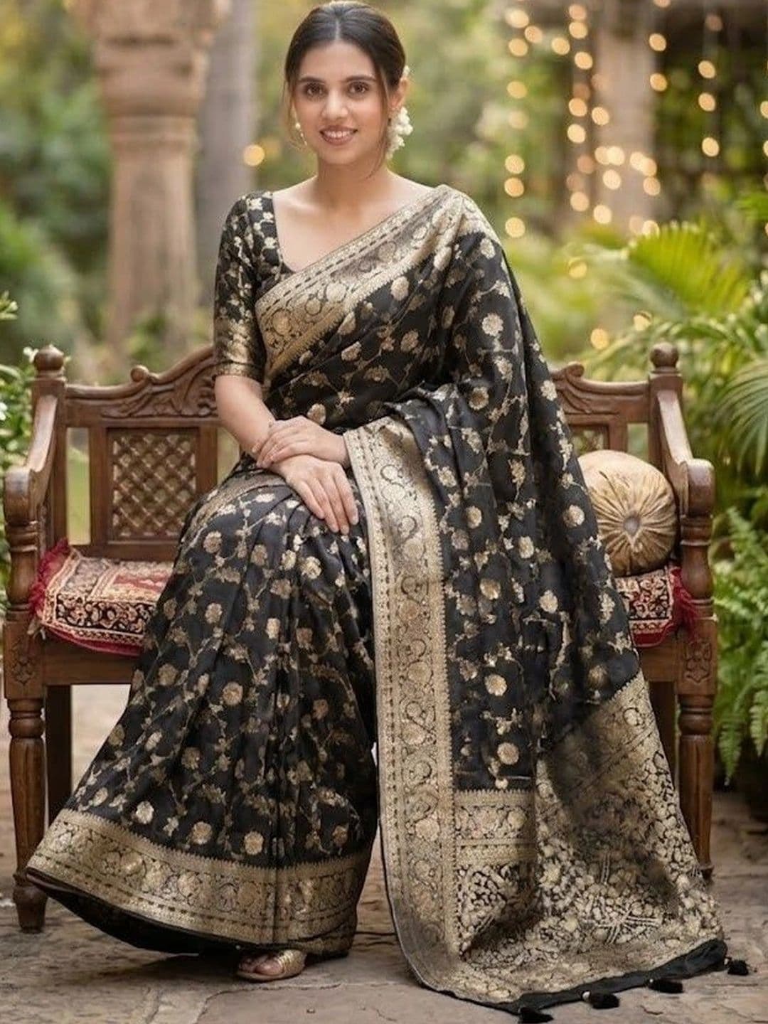 AmiFashion Woven Design Zari Art Silk Banarasi Saree thumbnail 3