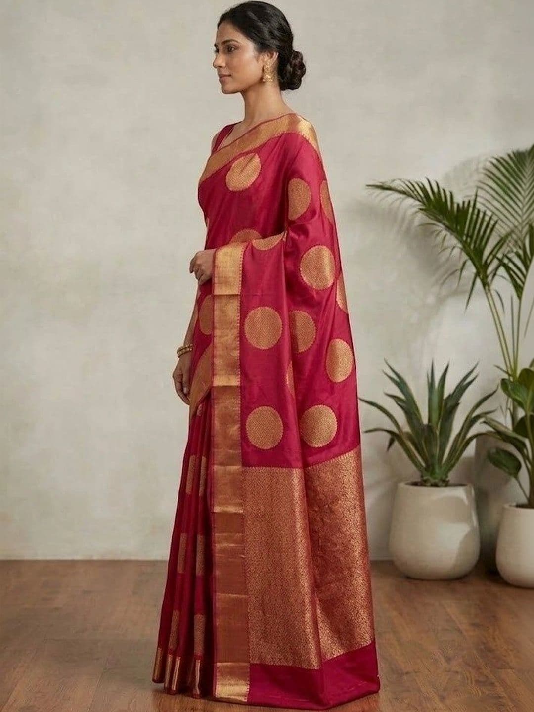 clotheva Woven Design Zari Art Silk Banarasi Saree thumbnail 3