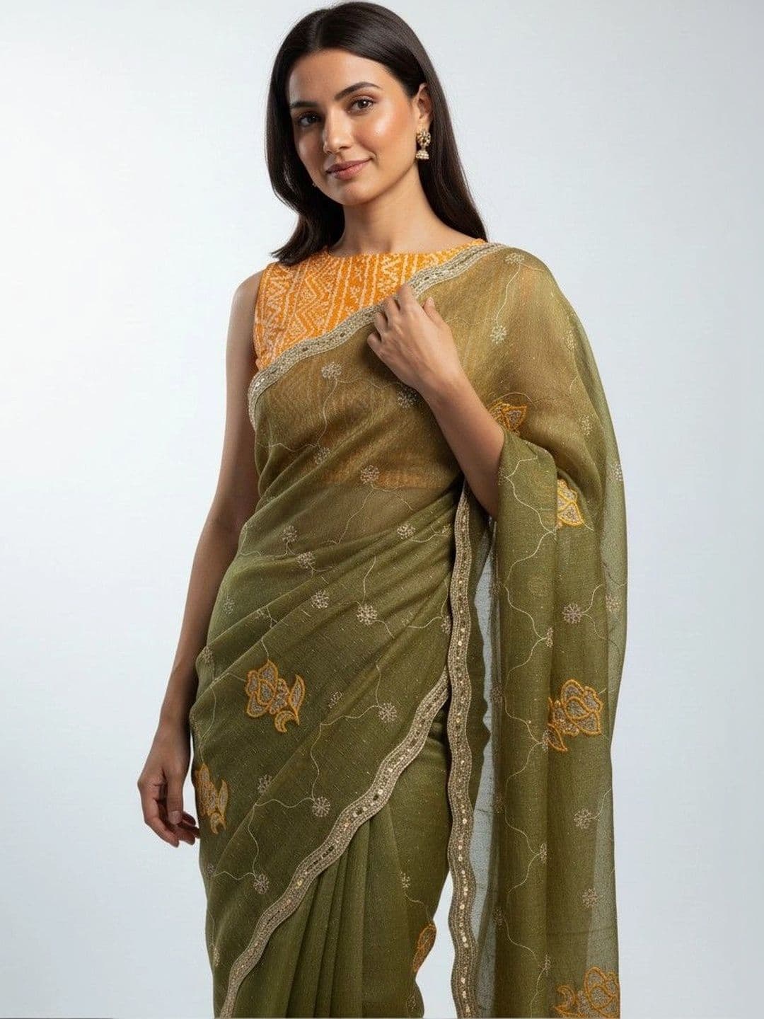 SmileyFashion Floral Embroidered Poly Georgette Saree thumbnail 5