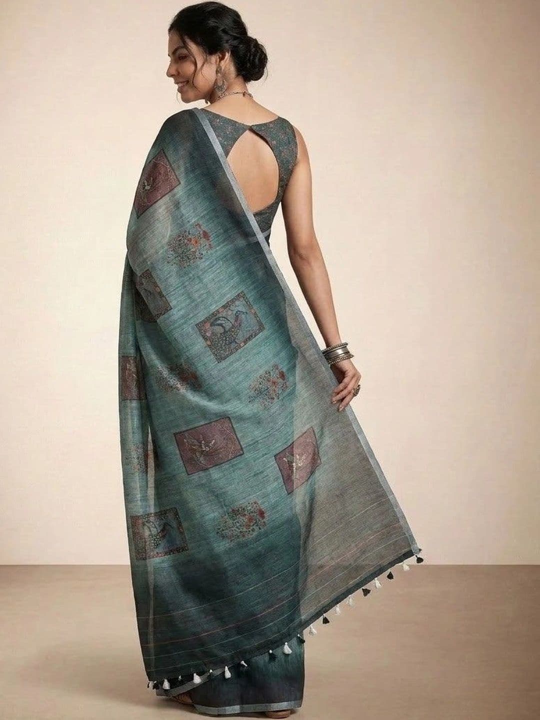 Anouk Kalamkari Linen Blend Saree thumbnail 4