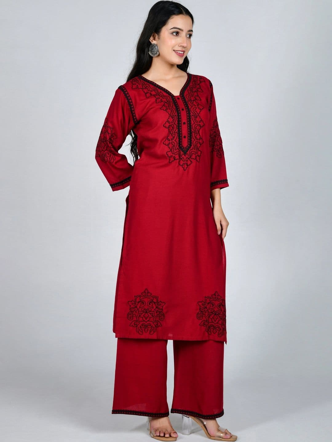 YOJINI Women Ethnic Motifs Embroidered Regular Thread Work Kurta with Palazzos thumbnail 5