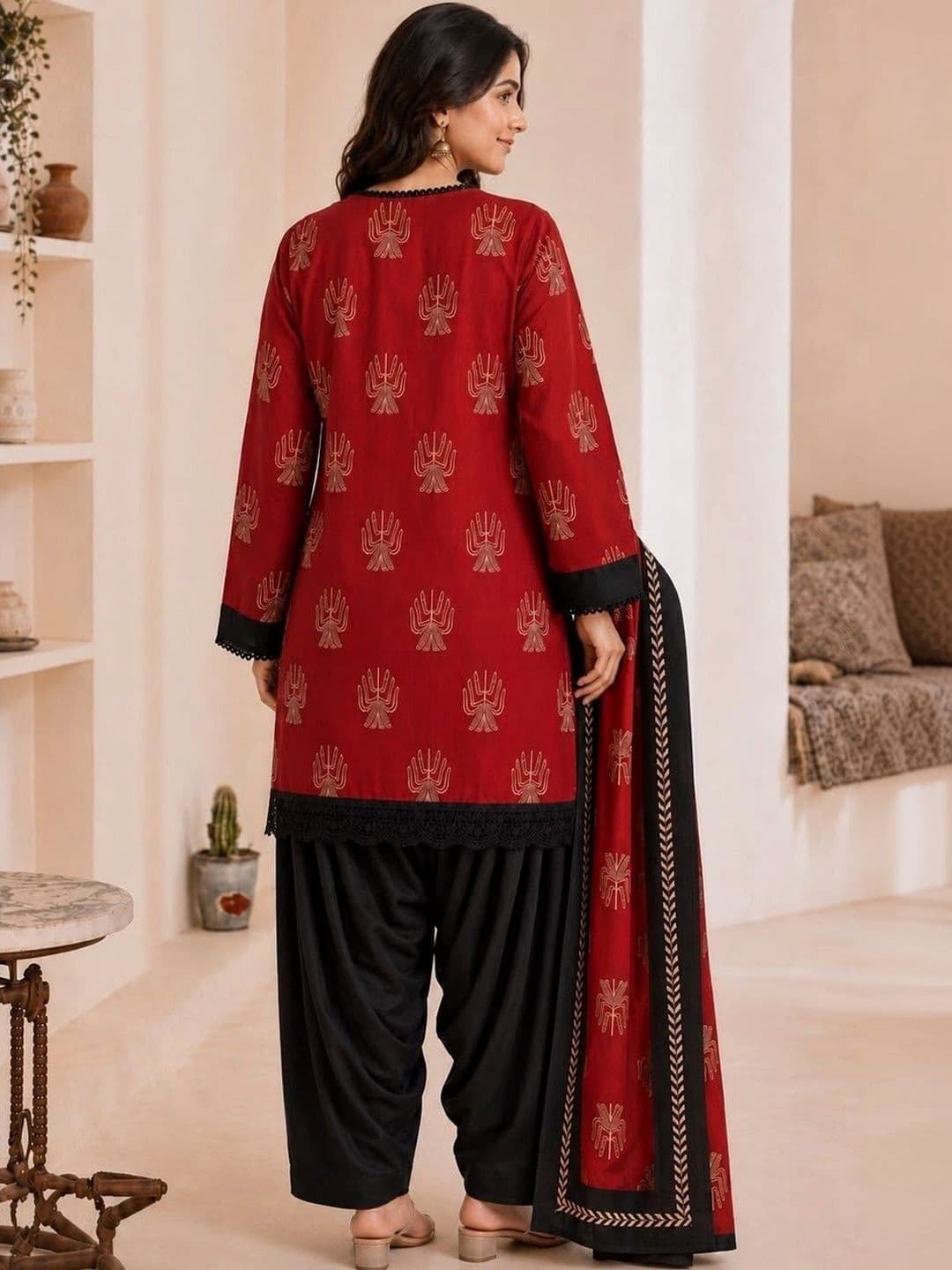 Sangria Women Ethnic Motifs Printed Regular Pure Cotton Kurta with Patiala & With Dupatta thumbnail 3