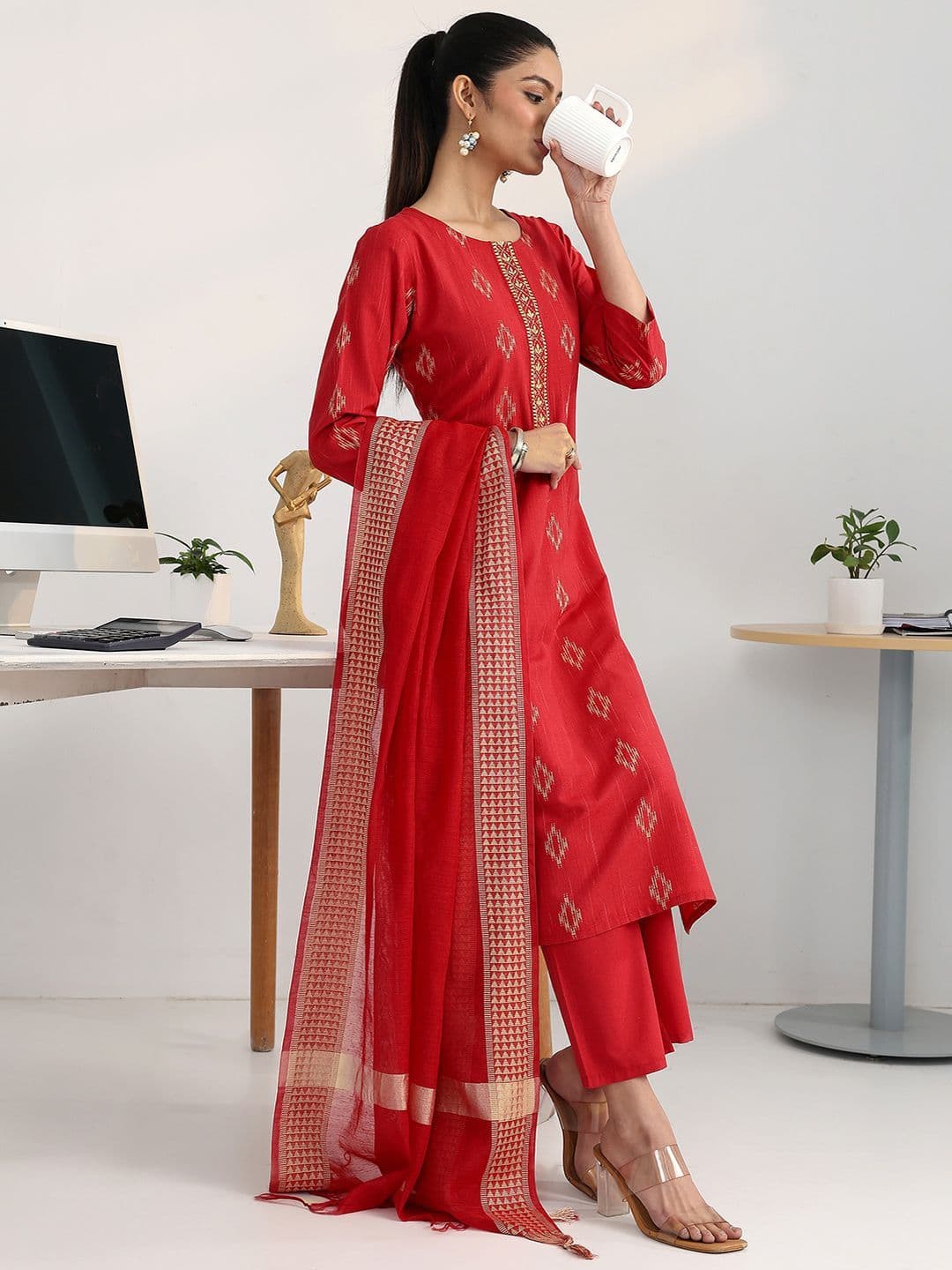 Gerua By Libas Women Ethnic Motifs Printed Regular Kurta with Trousers & With Dupatta thumbnail 2