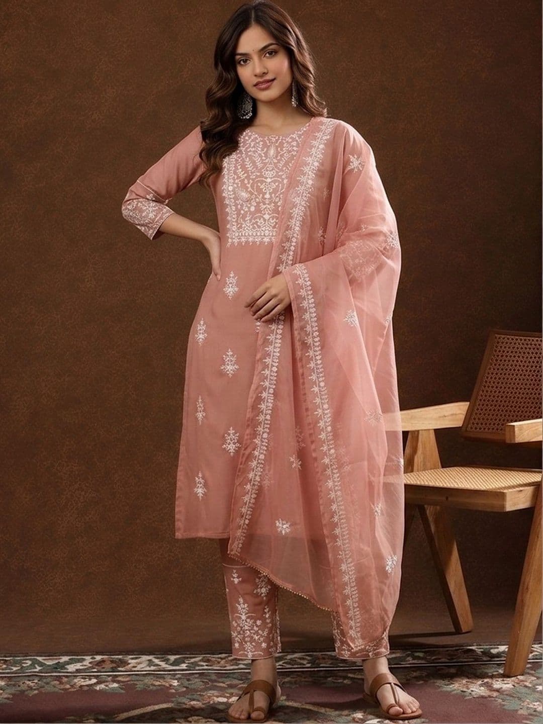 Anouk Women Ethnic Motifs Embroidered Regular Thread Work Pure Cotton Kurta with Trousers & With Dupatta - view 1
