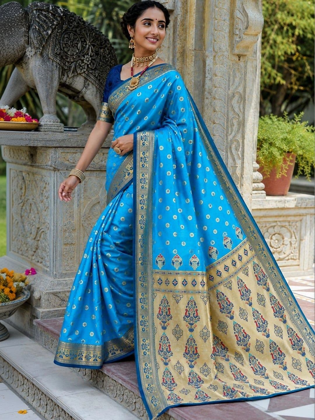 Veera Collection Woven Design Zari Art Silk Designer Banarasi Saree thumbnail 3