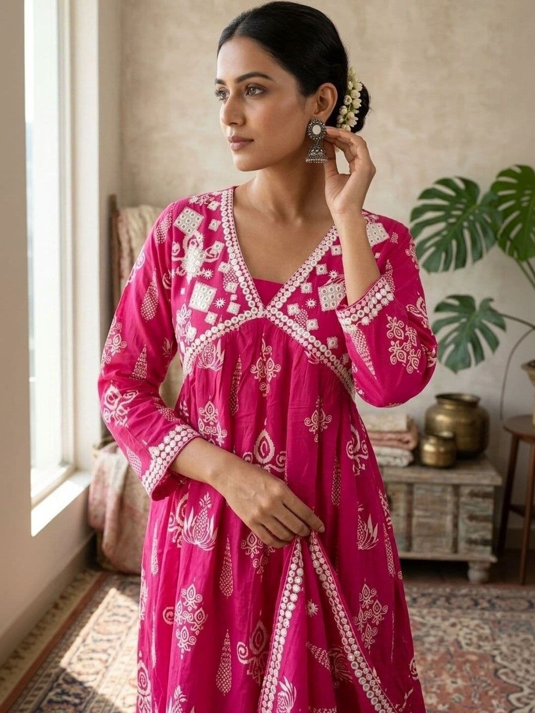 ISHWAR Cotton Printed Tunic with Trousers thumbnail 2