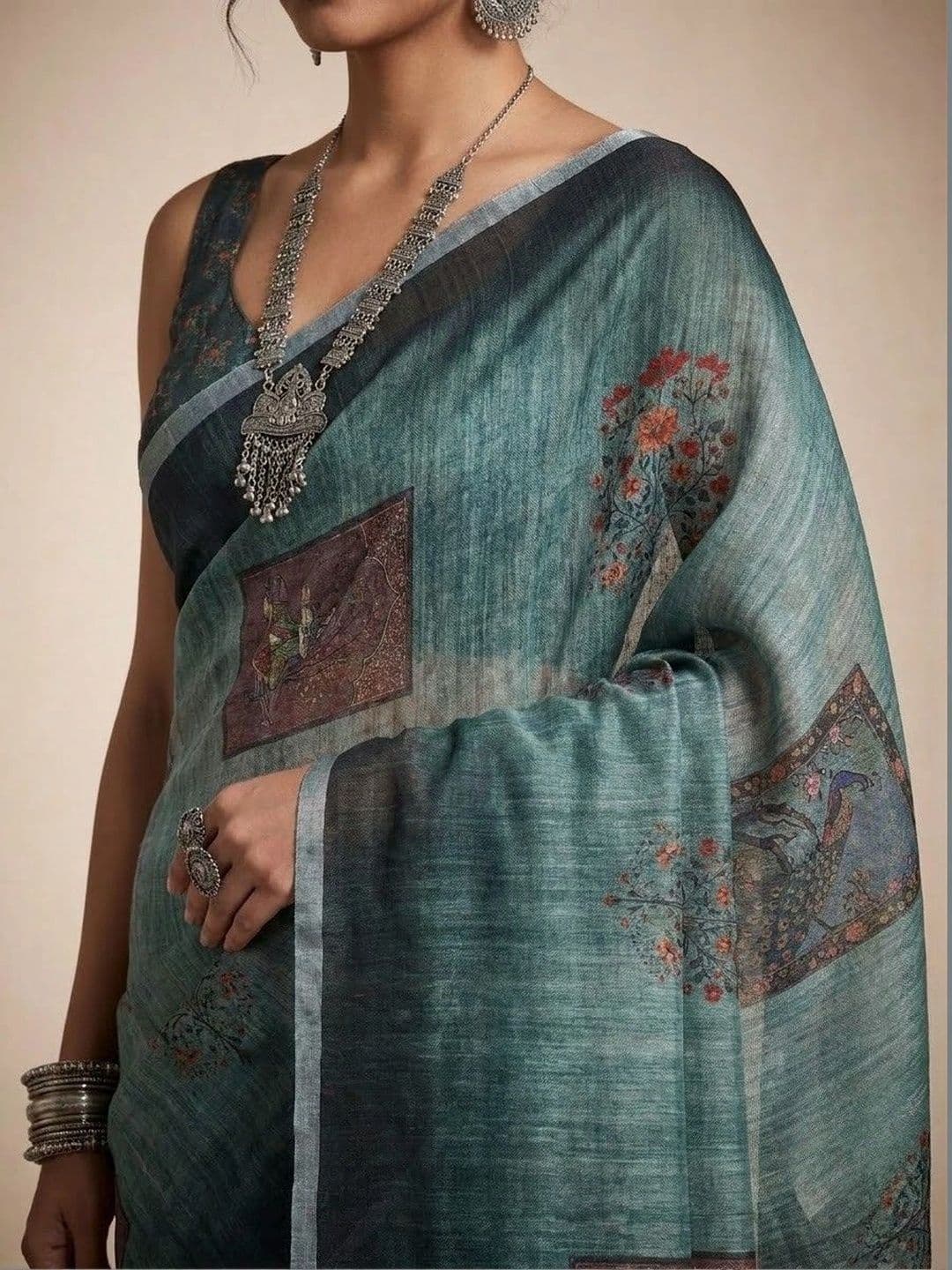 Anouk Kalamkari Linen Blend Saree thumbnail 3
