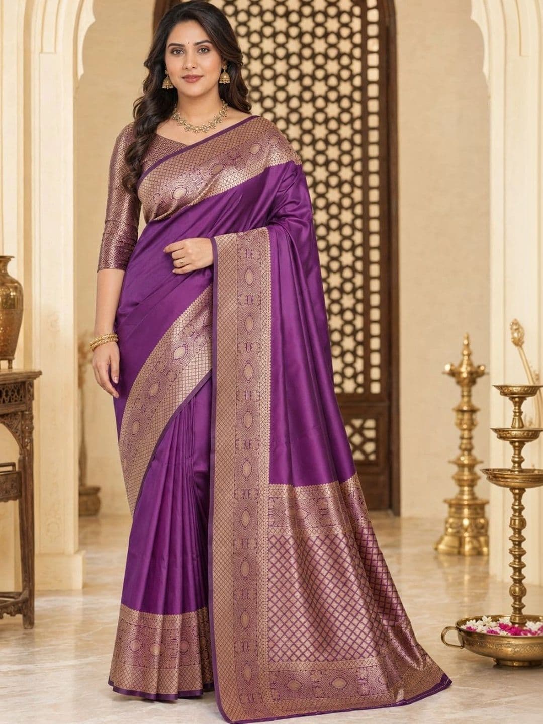 IKSHARA Zari Art Silk Banarasi Saree thumbnail 4