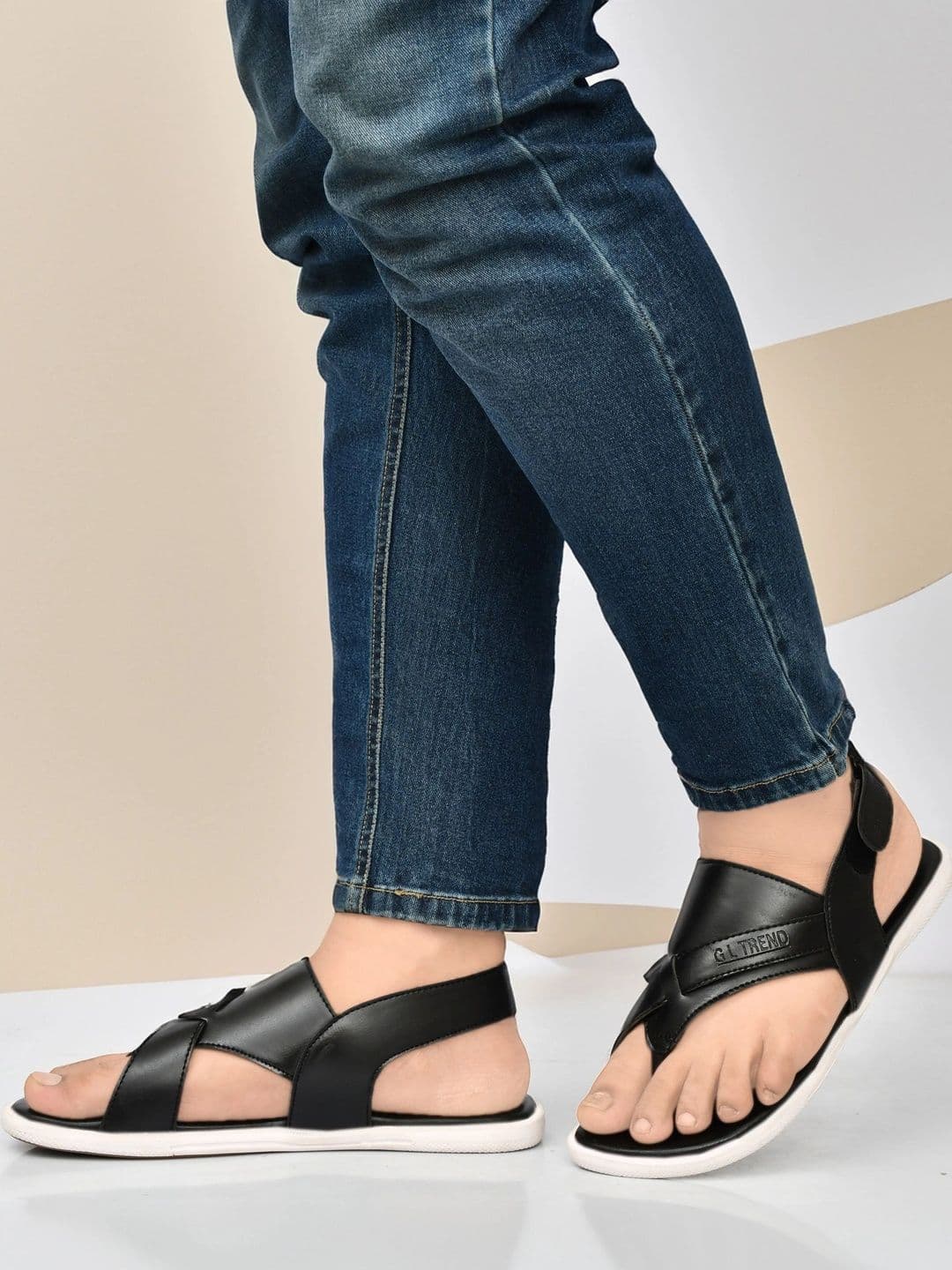 G L Trend Men Leather Comfort Casual Velcro Black Sandals thumbnail 2