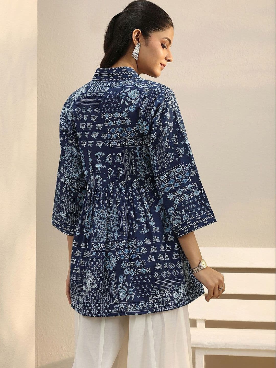 Libas Blue Ethnic Printed Cotton A-Line Short Kurti thumbnail 4