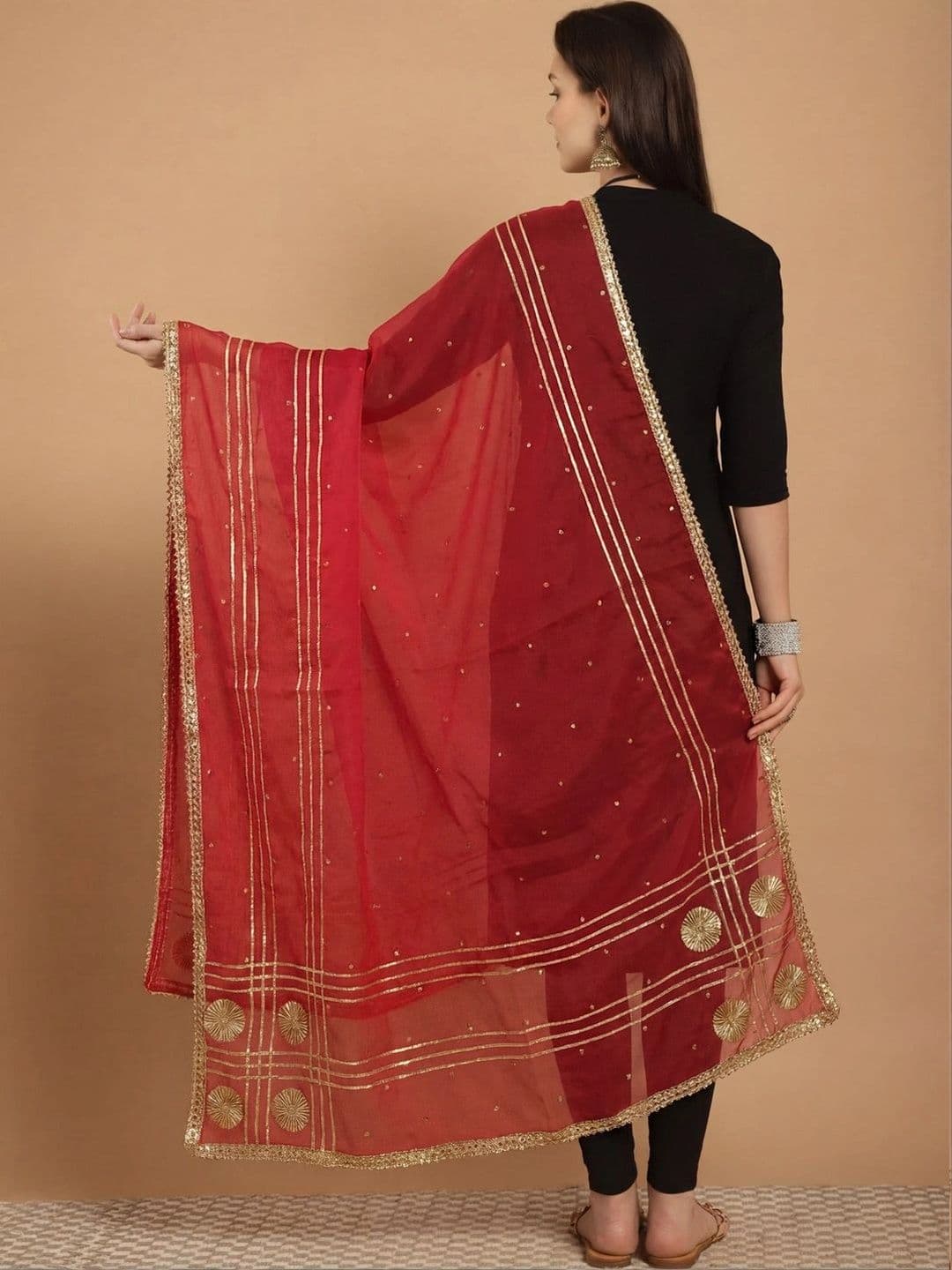 KALINI Ethnic Motifs Embroidered Organza Dupatta with Zari thumbnail 5