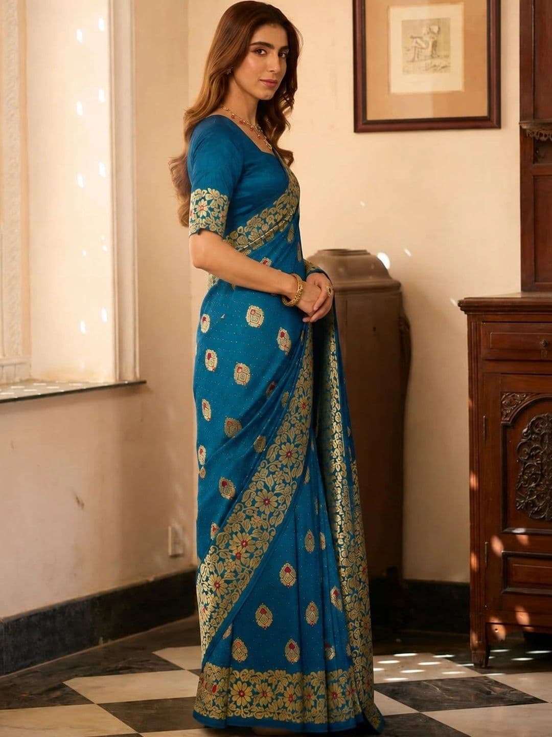 Veera Collection Woven Design Zari Art Silk Designer Banarasi Saree thumbnail 3