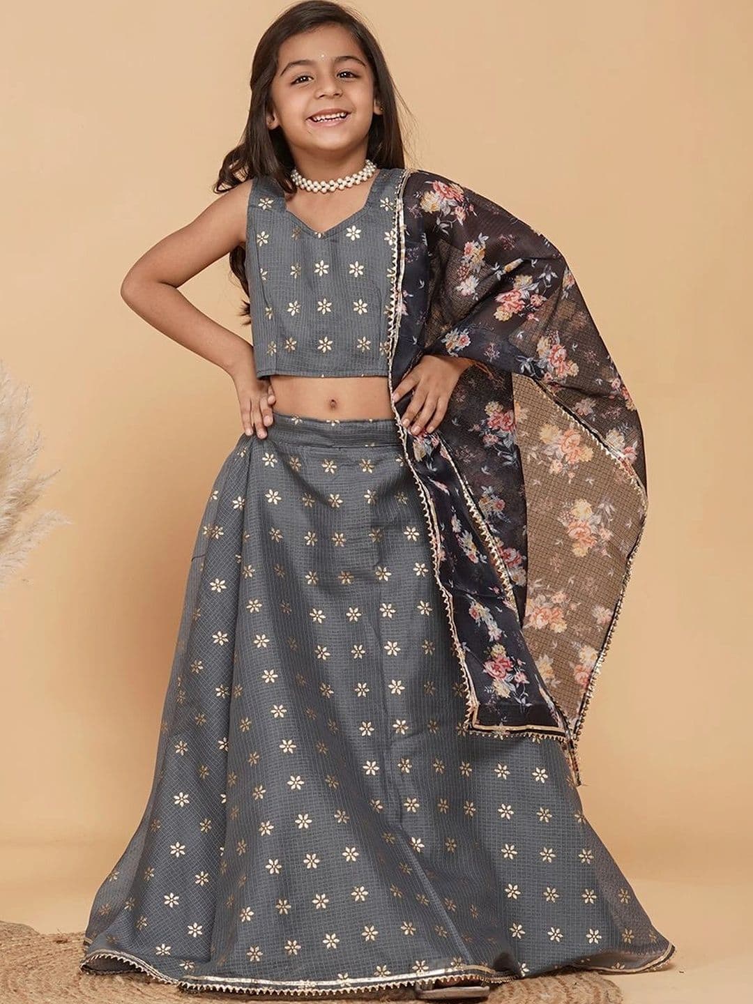 Laad Girls Printed Foil Print Ready to Wear Lehenga & Blouse With Dupatta - view 1