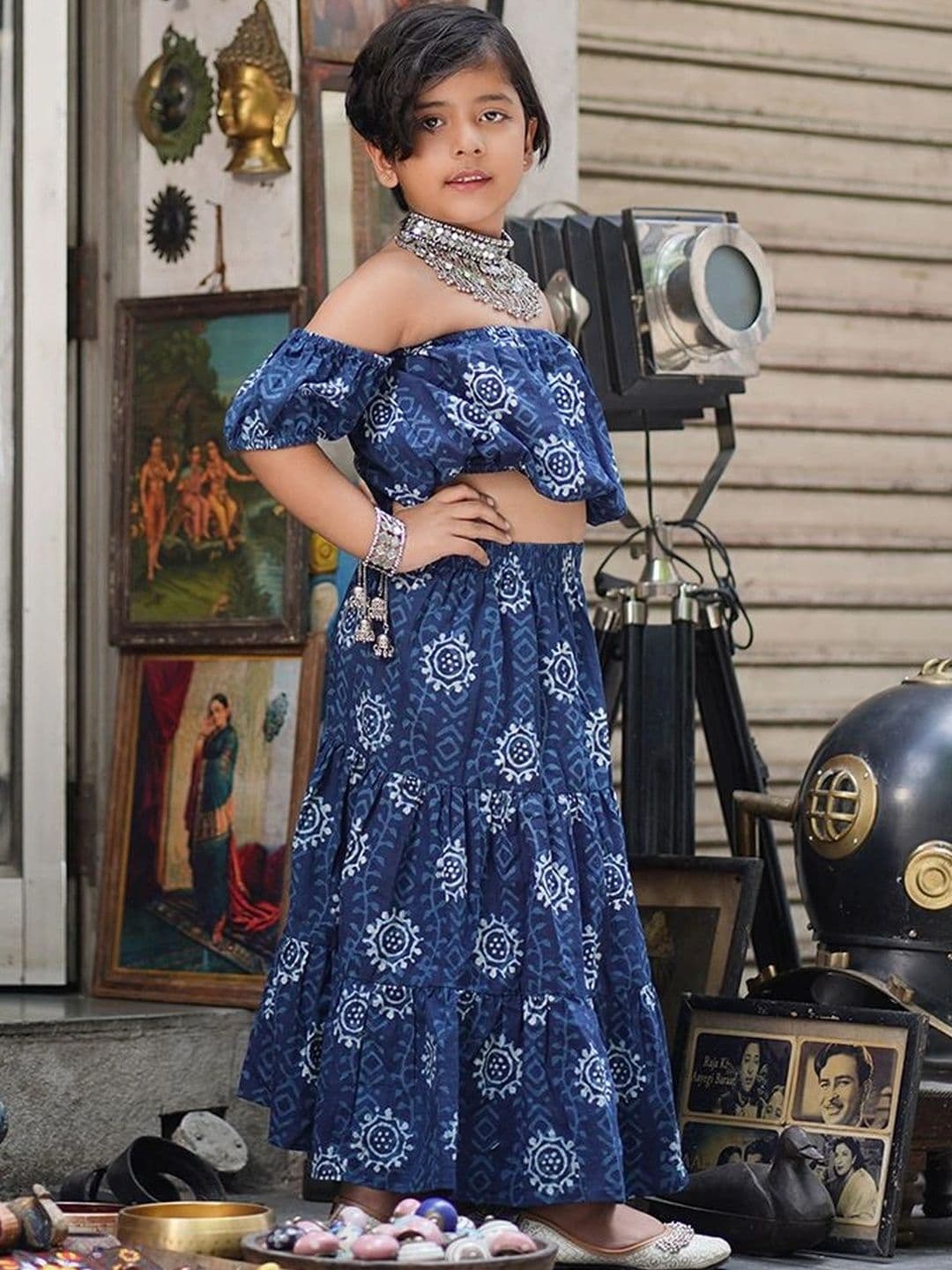 Laad Girls Printed Block Print Ready to Wear Lehenga & thumbnail 5