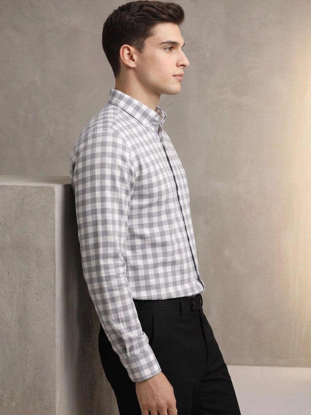 Studio-9 Men Classic Slim Fit Gingham Checks Checked Casual Shirt thumbnail 6