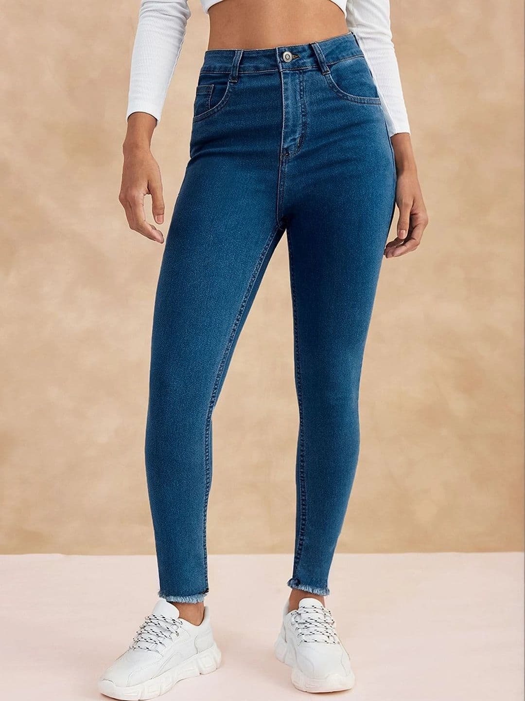 Roadster Women Skinny Fit High-Rise Low Distress Cuffed Hem Stretchable Jeans - view 1