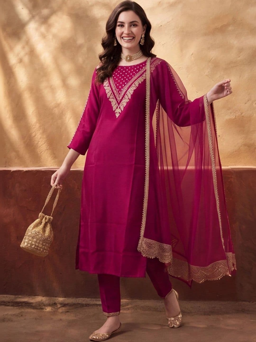 Jaipur Kurti Women Ethnic Motifs Embroidered Regular Thread Work Kurta with Trousers & With Dupatta - view 1