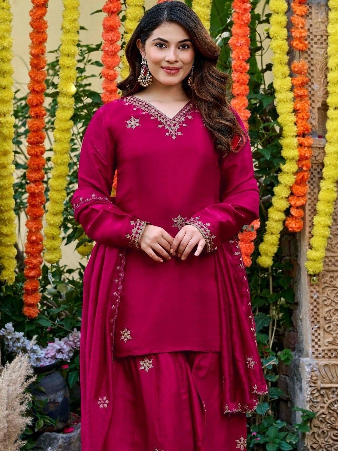 all about you Women Ethnic Motifs Embroidered Regular Thread Work Kurta with Sharara & With Dupatta thumbnail 7