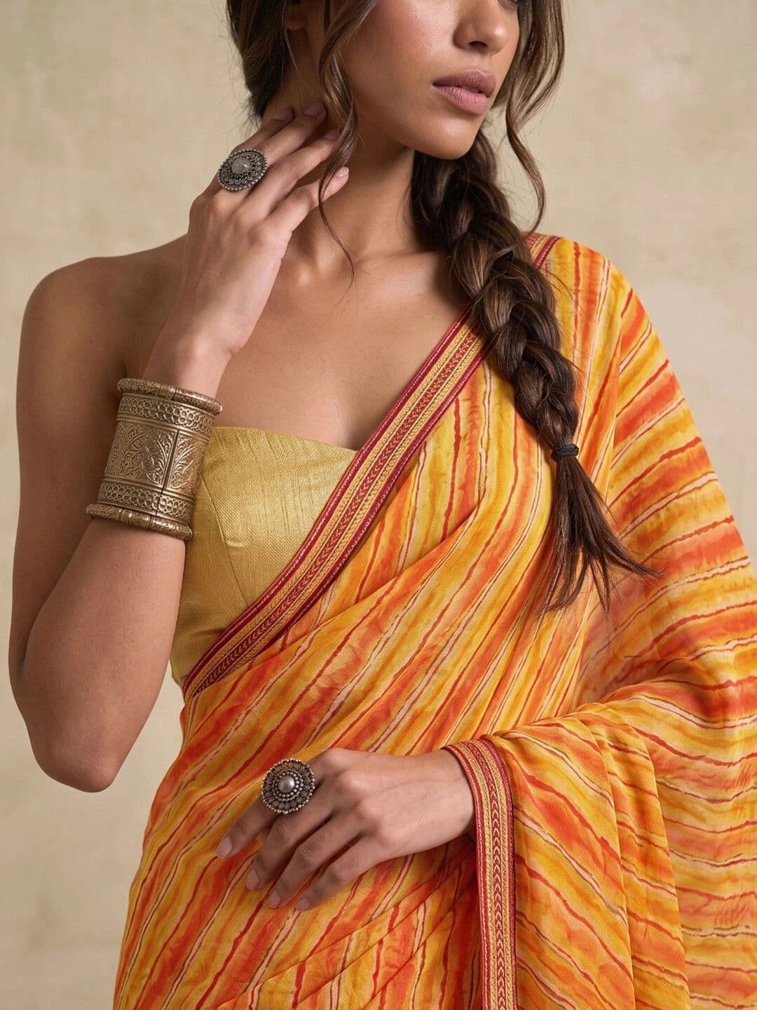 SAARA Striped Pure Georgette Saree thumbnail 2