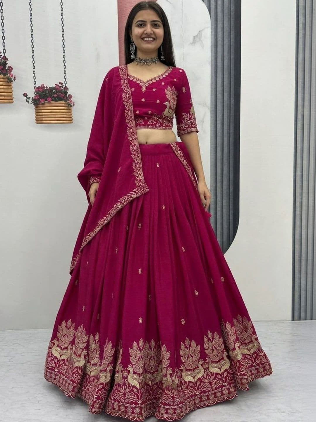 Closin Embroidered Thread Work Ready to Wear Lehenga & Unstitched Blouse With Dupatta - view 1