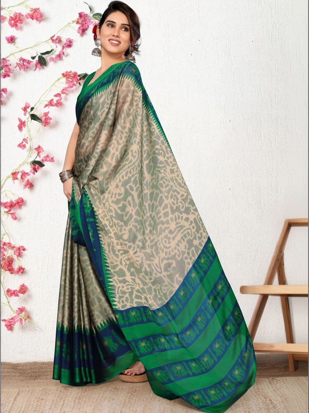 KALINI Poly Chiffon Designer Ikat Saree thumbnail 6