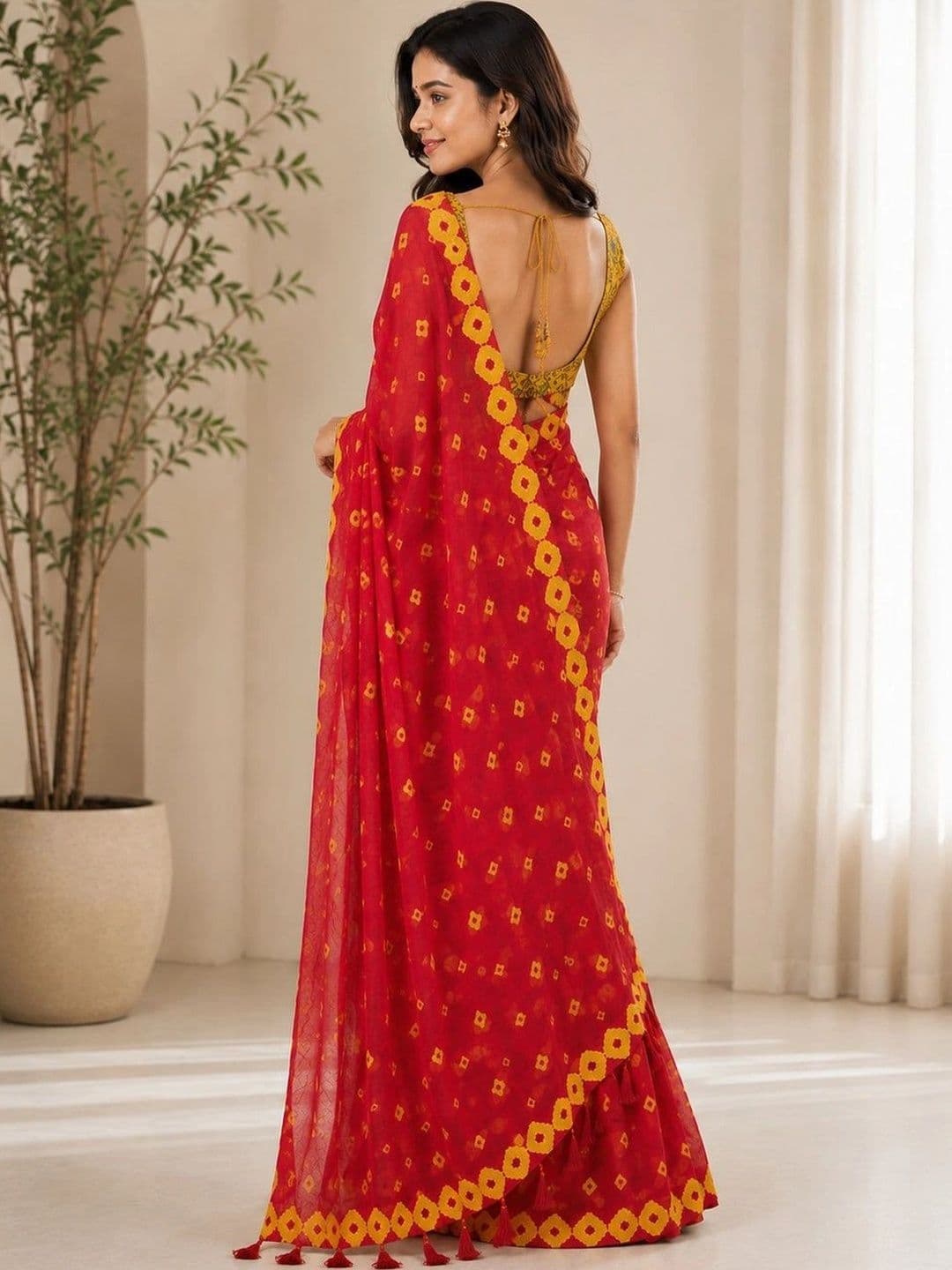 RAJHANS ENTERPRISE Bandhani Pure Linen Saree thumbnail 6