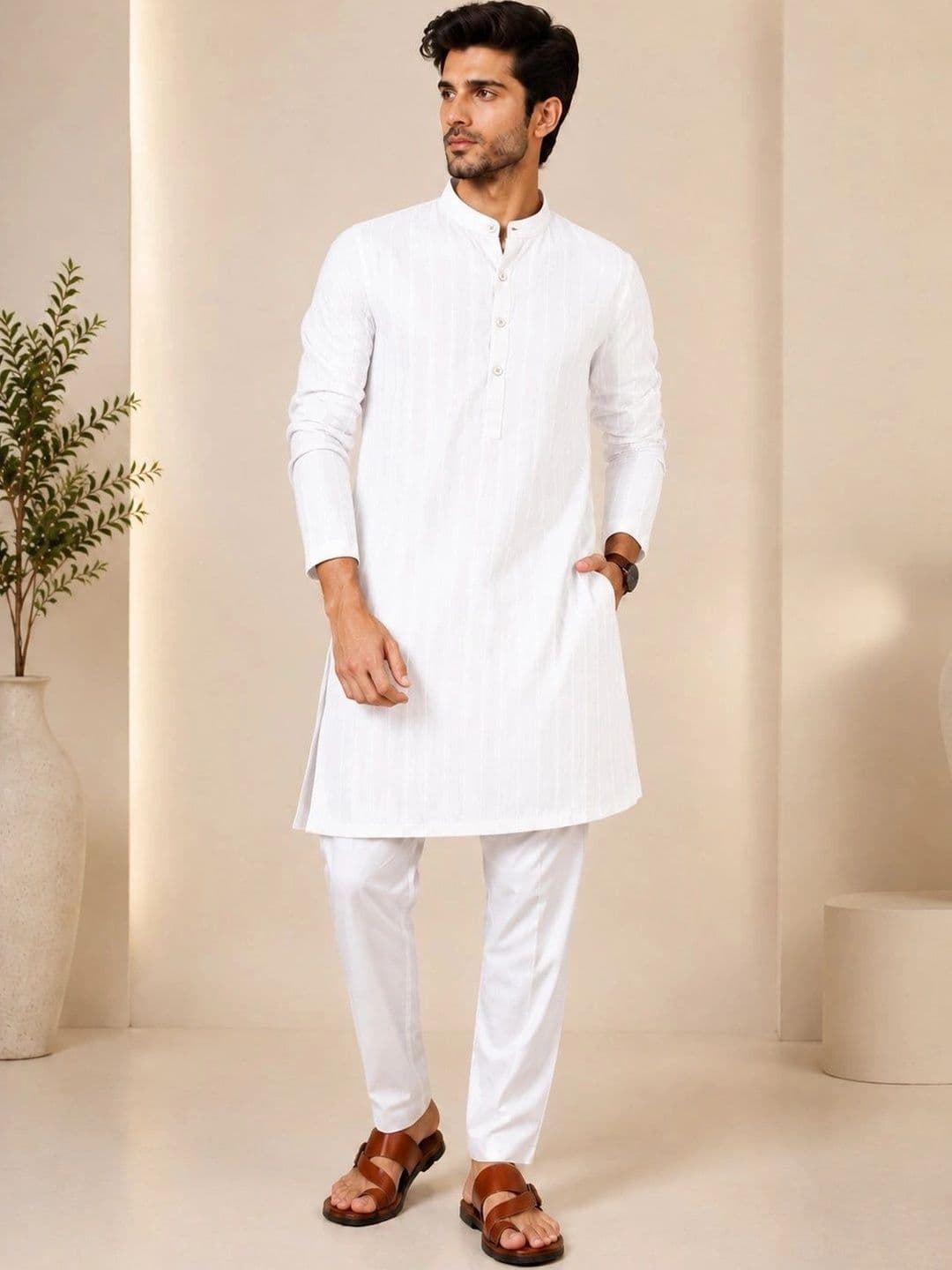 ORIFAB Men Striped Kurta thumbnail 3