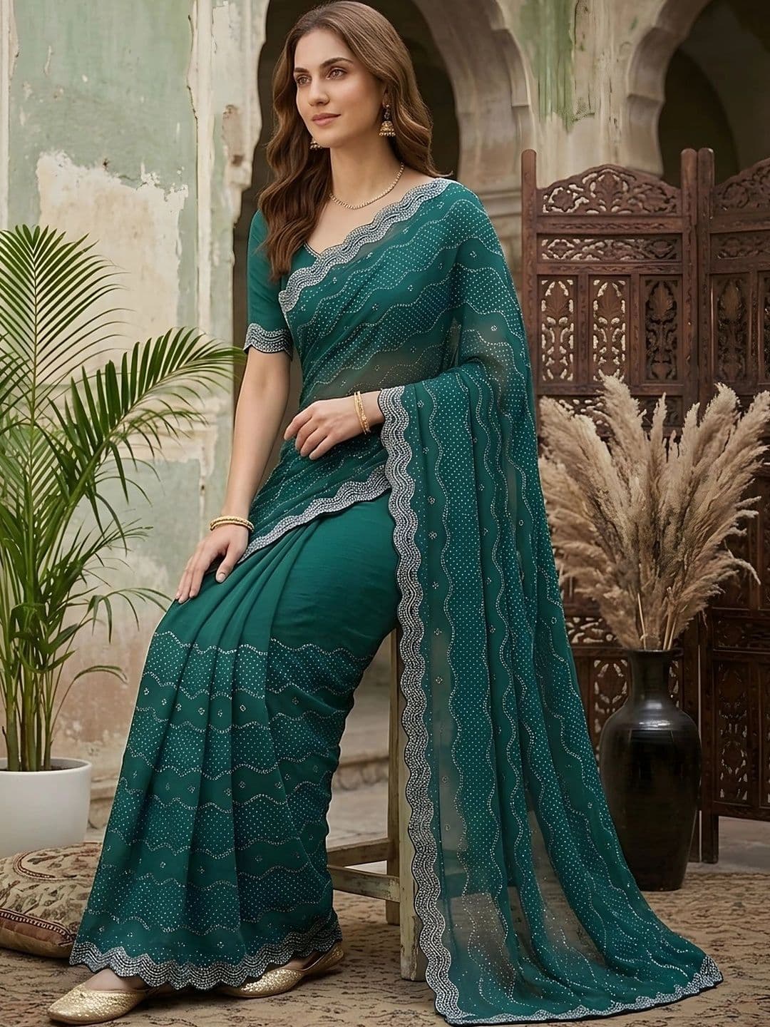 all about you Embellished Beads and Stones Silk Blend Fusion Saree thumbnail 3