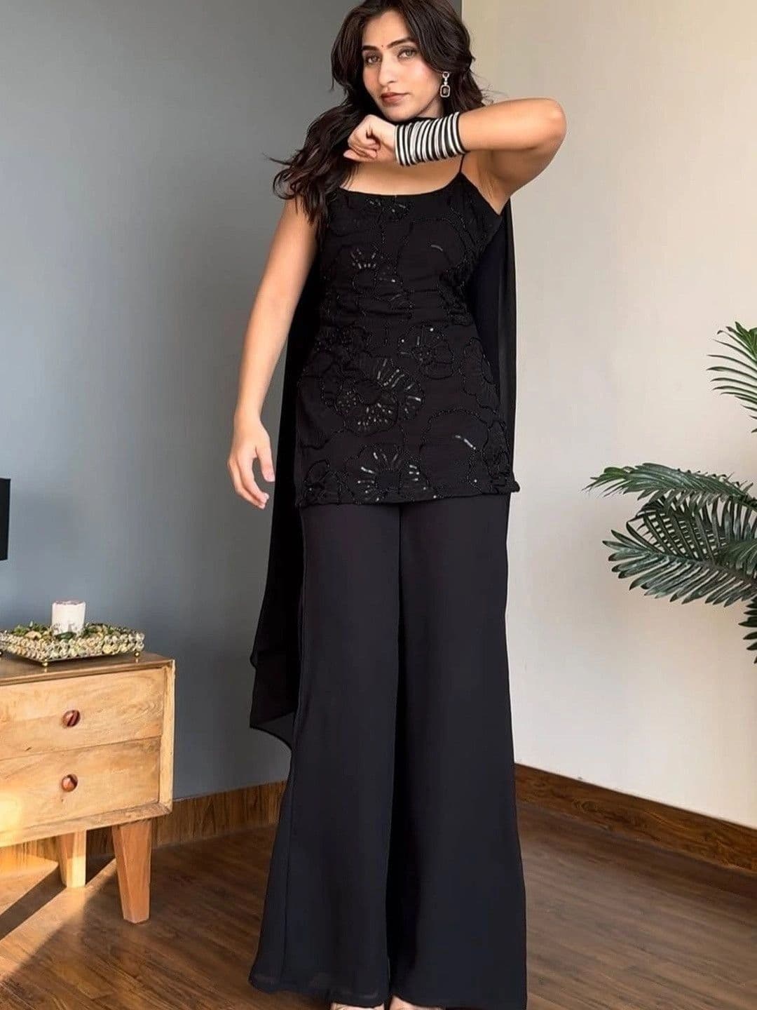 all about you Women Ethnic Motifs Embroidered Sequinned Kurta with Palazzos & Dupatta thumbnail 5