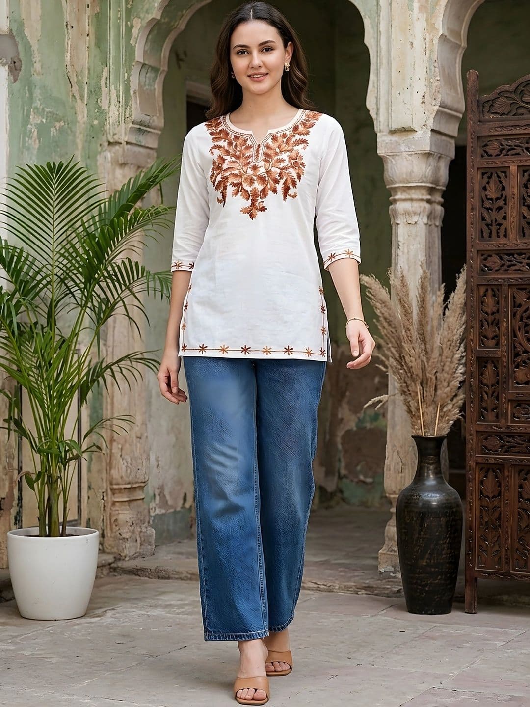 Sangria Women Cotton Embroidered Thread Work Kurta thumbnail 3