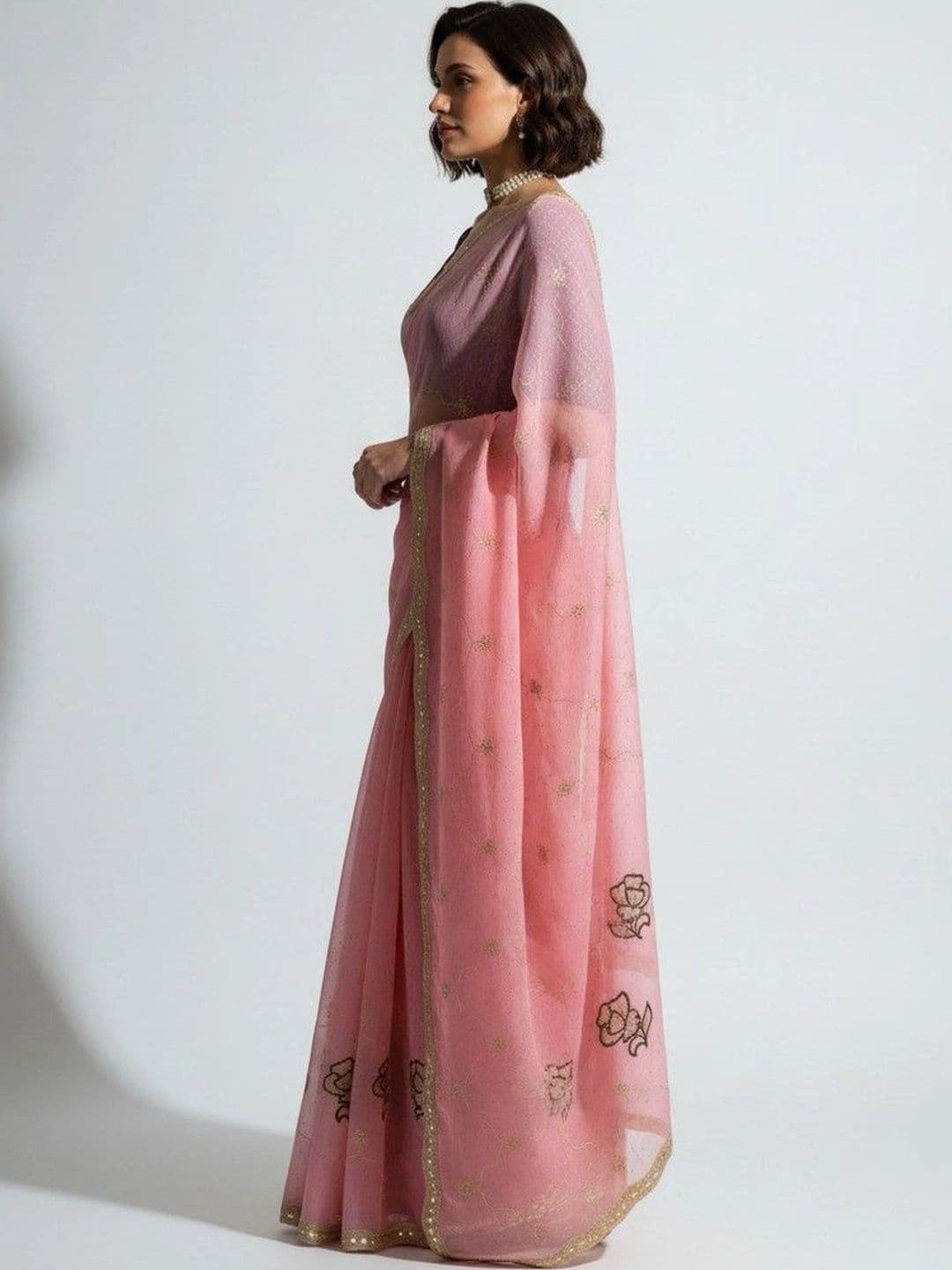 SmileyFashion Floral Poly Georgette Saree thumbnail 2