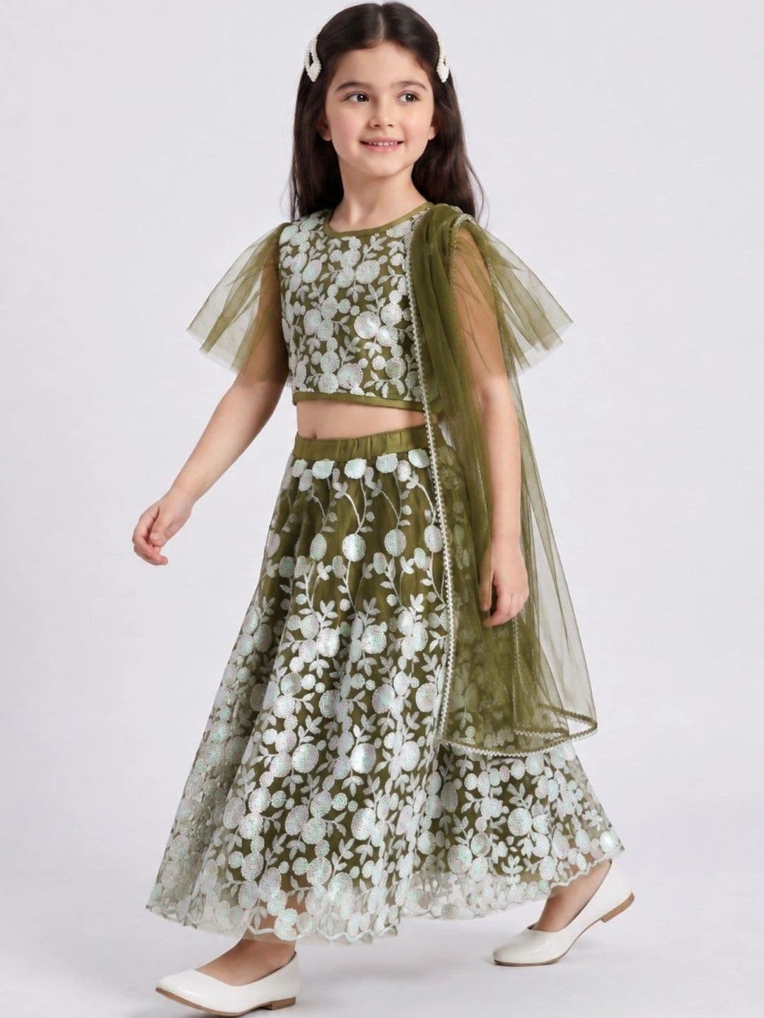 YK Girls Embroidered Lehenga & Choli With Dupatta thumbnail 3