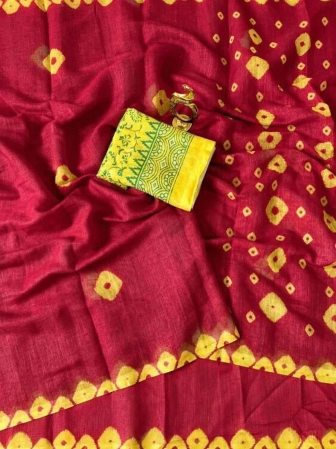 RAJHANS ENTERPRISE Bandhani Pure Linen Saree thumbnail 5