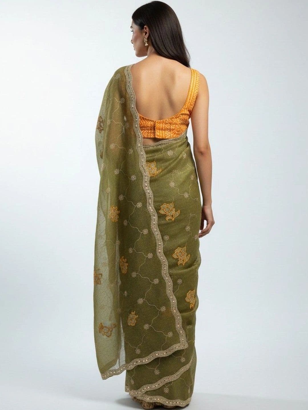 SmileyFashion Floral Embroidered Poly Georgette Saree thumbnail 3