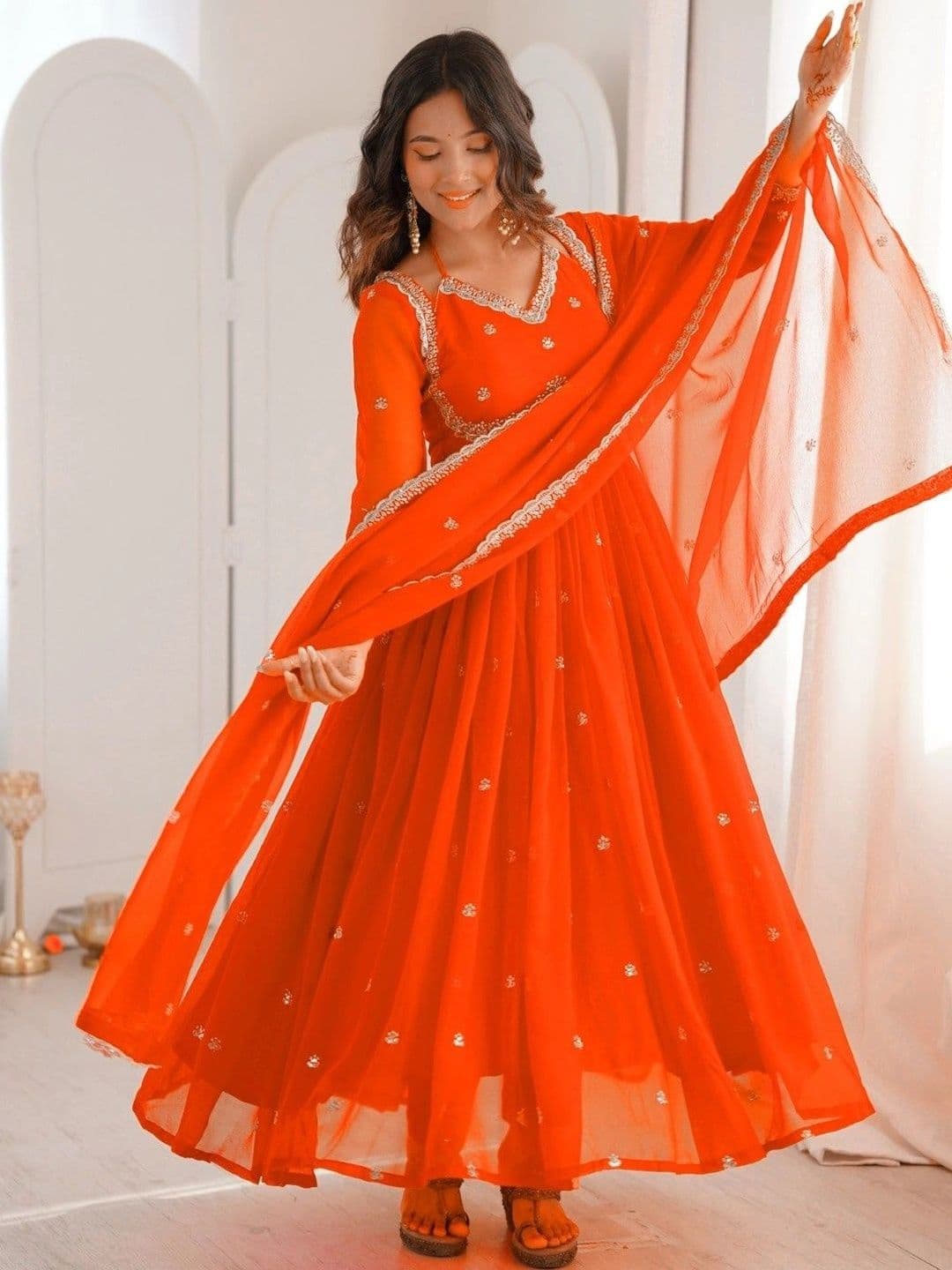 Frenzy Fusion Women Ethnic Motifs Empire Gotta Patti Kurta with Palazzos & With Dupatta - view 1