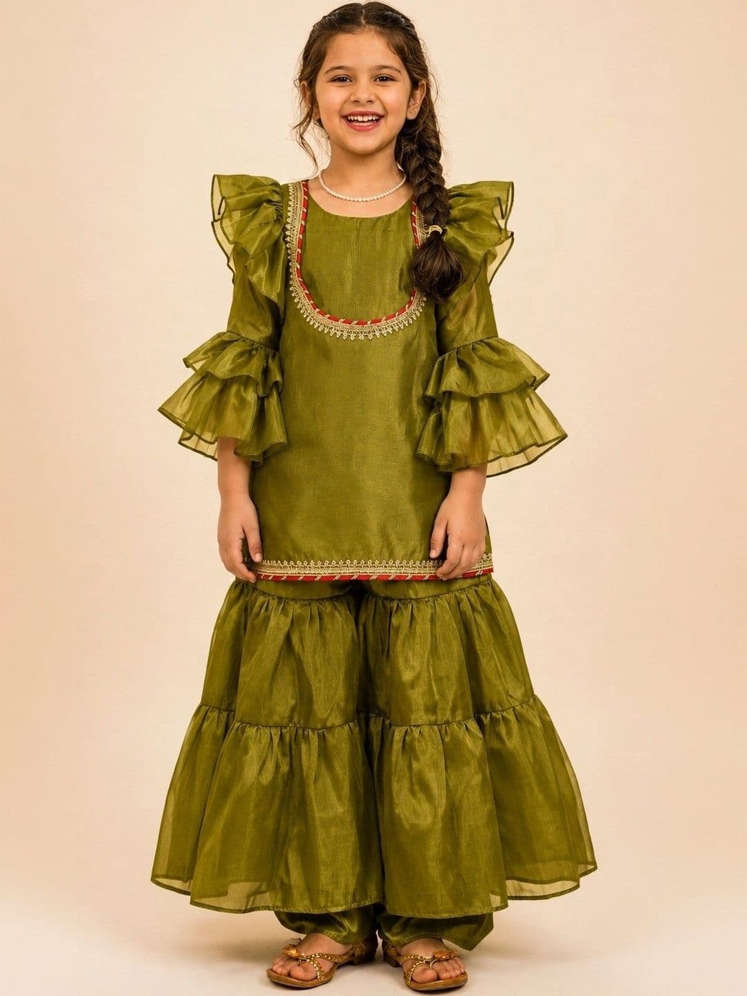 Poppy & Munchkin Girls Embellished Thread Work Ready to Wear Lehenga - view 1