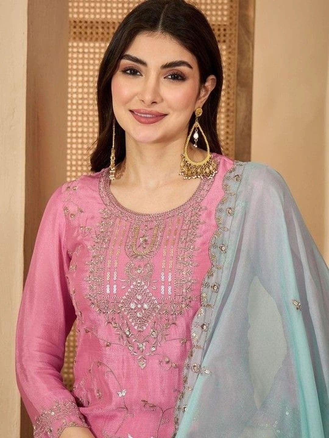 all about you Women Ethnic Motifs Embroidered Regular Sequinned Kurta with Sharara & With Dupatta thumbnail 5
