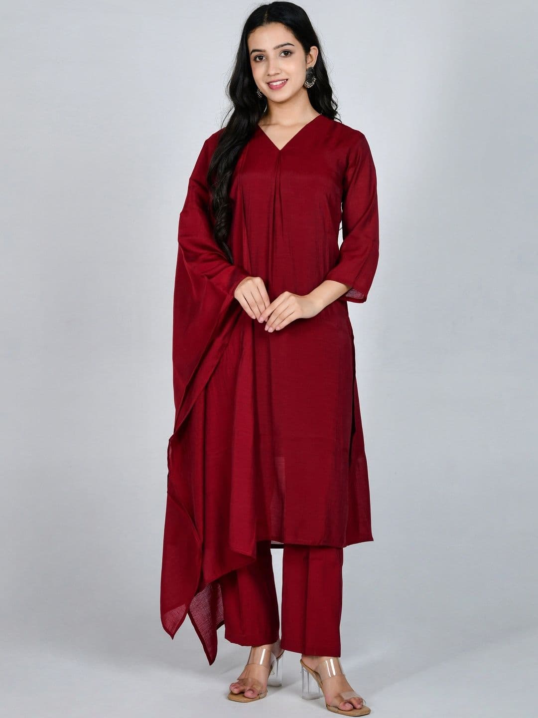 YOJINI Women Regular Kurta with Trousers & With Dupatta thumbnail 2