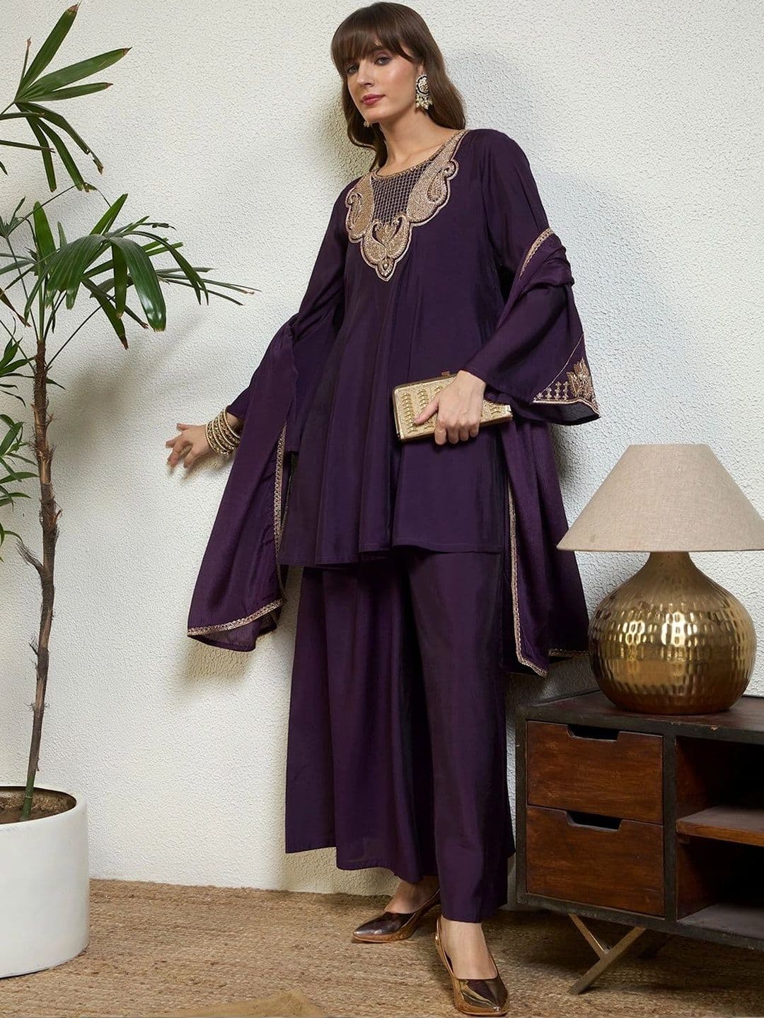 Honky Tonky Women Ethnic Motifs Embroidered Regular Kurta with Palazzos & With Dupatta thumbnail 3