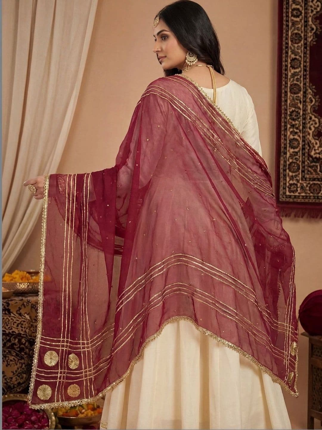 KALINI Ethnic Motifs Embroidered Organza Dupatta with Zari thumbnail 2