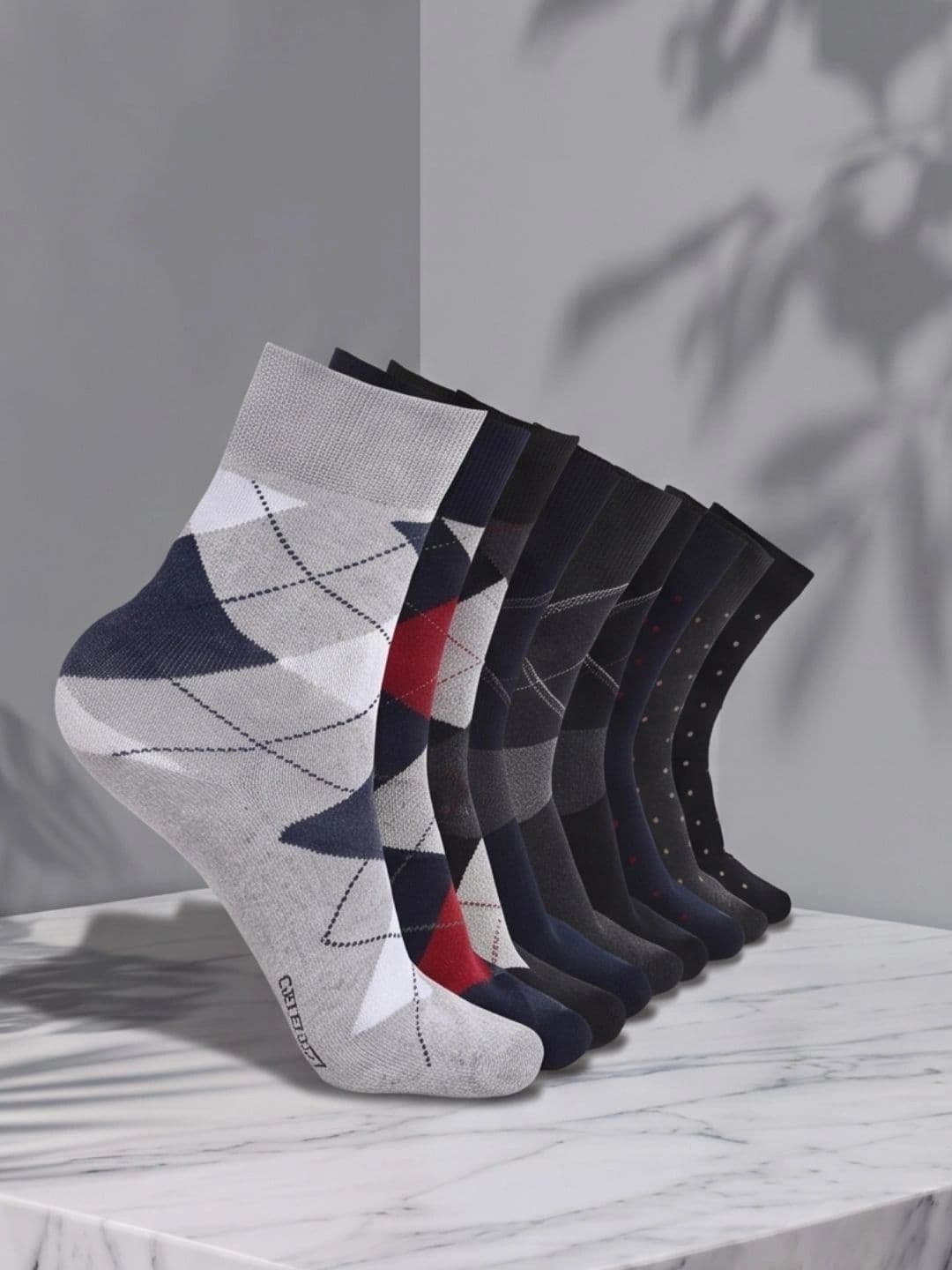 CRUSSET Men Pack Of 9 Men Assorted Patterned Calf-Length Formal Socks thumbnail 7