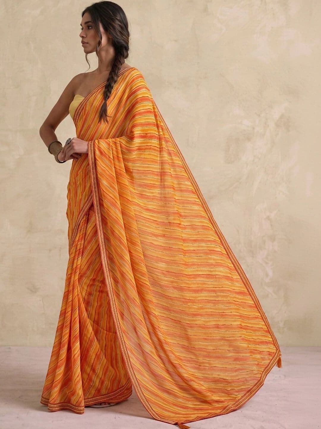 SAARA Striped Pure Georgette Saree thumbnail 6