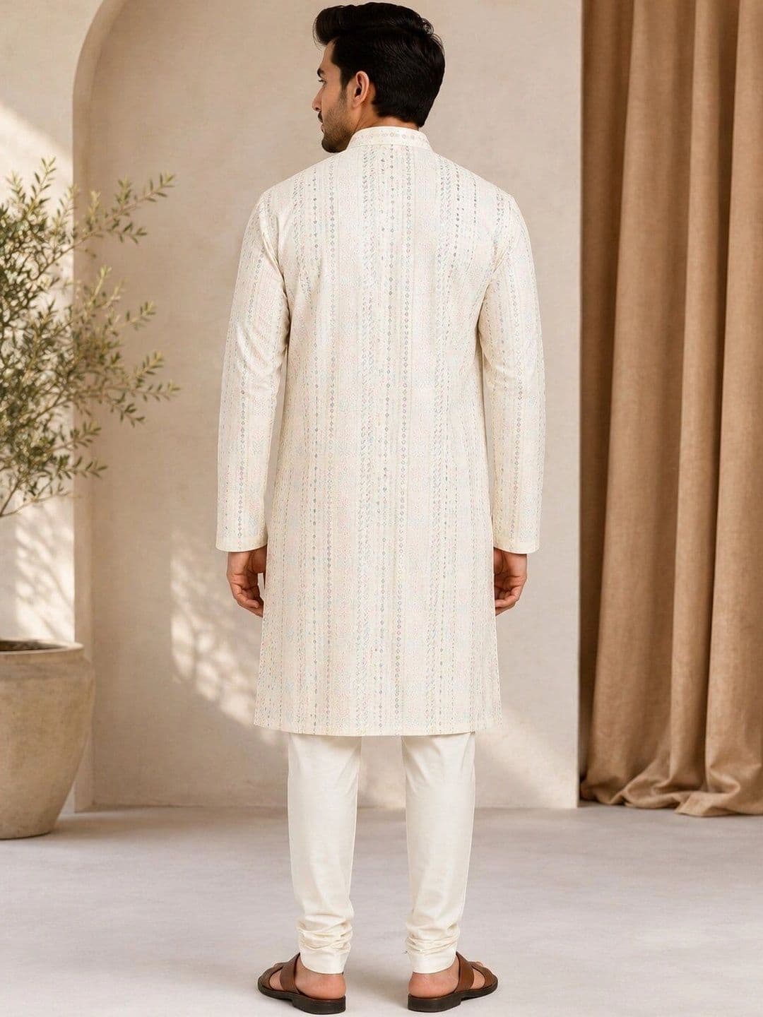 The Dapperman Men Ethnic Motifs Embroidered Thread Work Pastels Kurta thumbnail 5