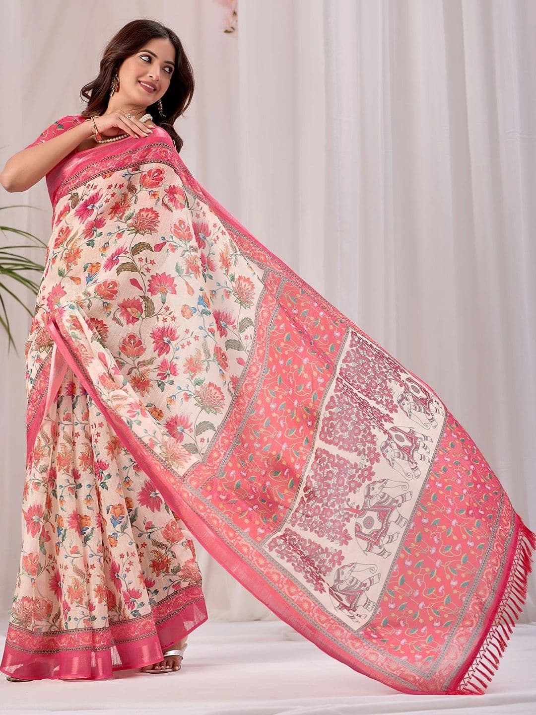 FABRINO Floral Silk Cotton Saree thumbnail 6