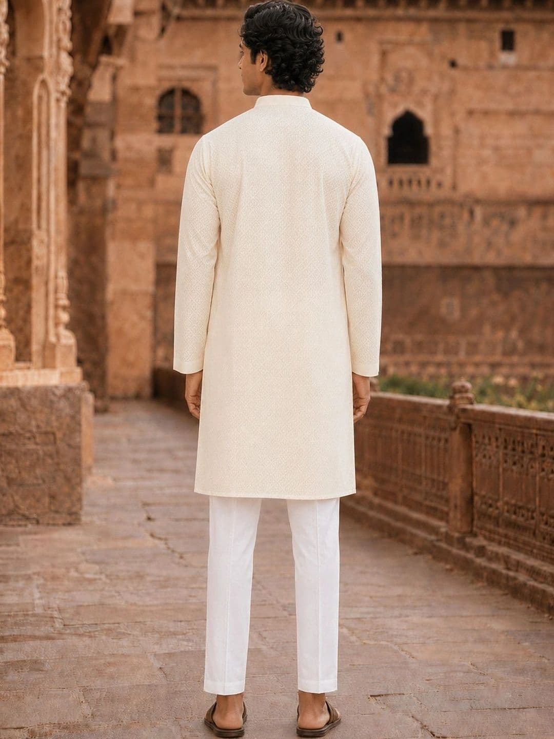 See Designs Mandarin Collar Geometric Chikankari Embroidered Straight Kurta thumbnail 4