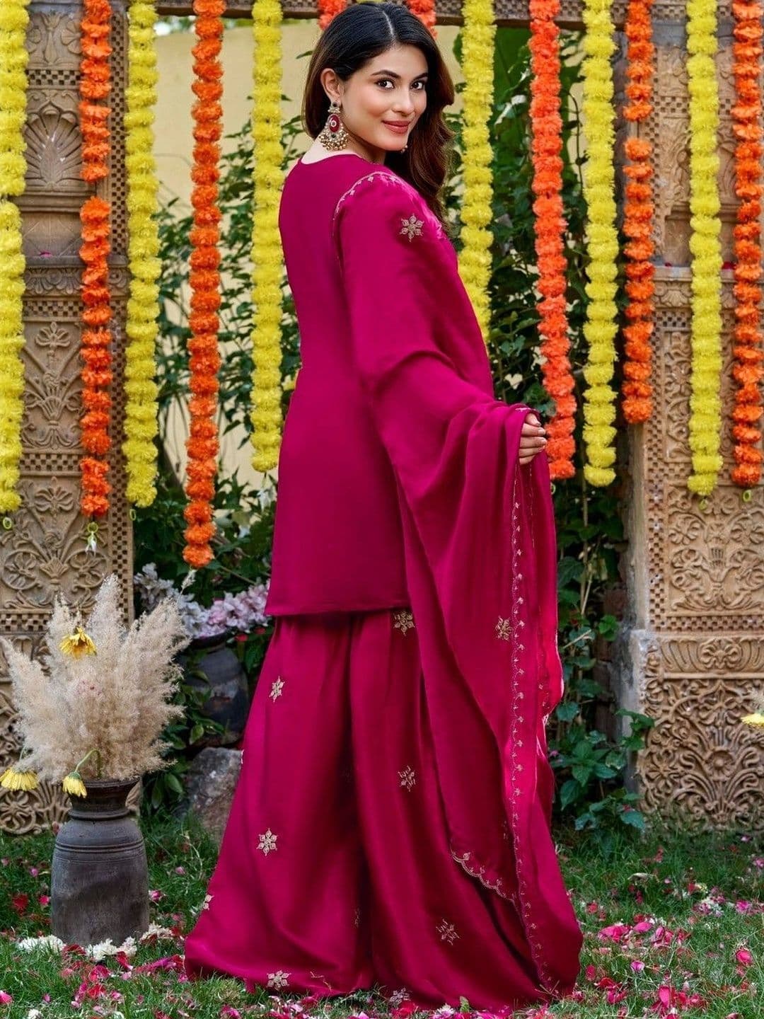 all about you Women Ethnic Motifs Embroidered Regular Thread Work Kurta with Sharara & With Dupatta thumbnail 5