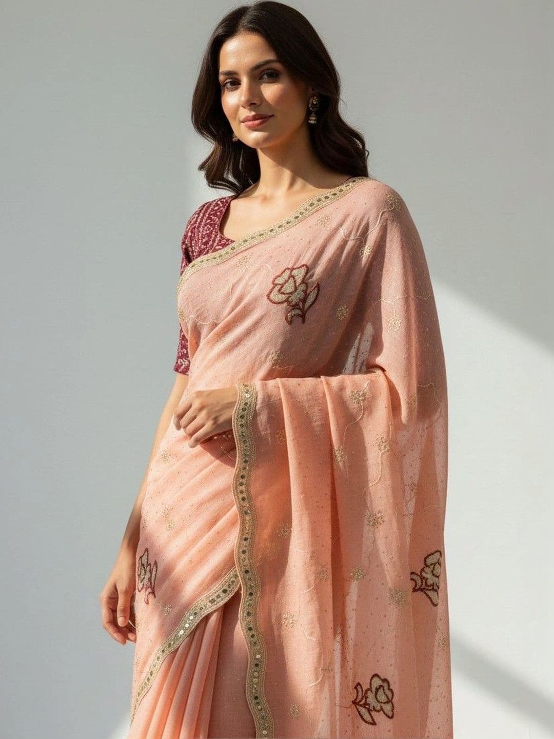 SmileyFashion Floral Embroidered Poly Georgette Saree thumbnail 6
