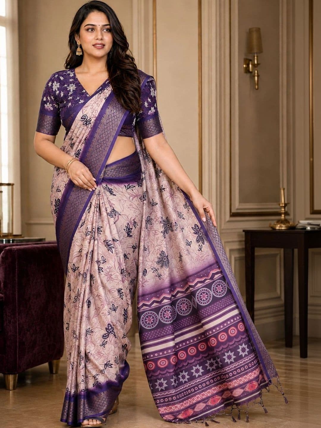 IKSHARA  Women Floral Silk Cotton Saree - view 1