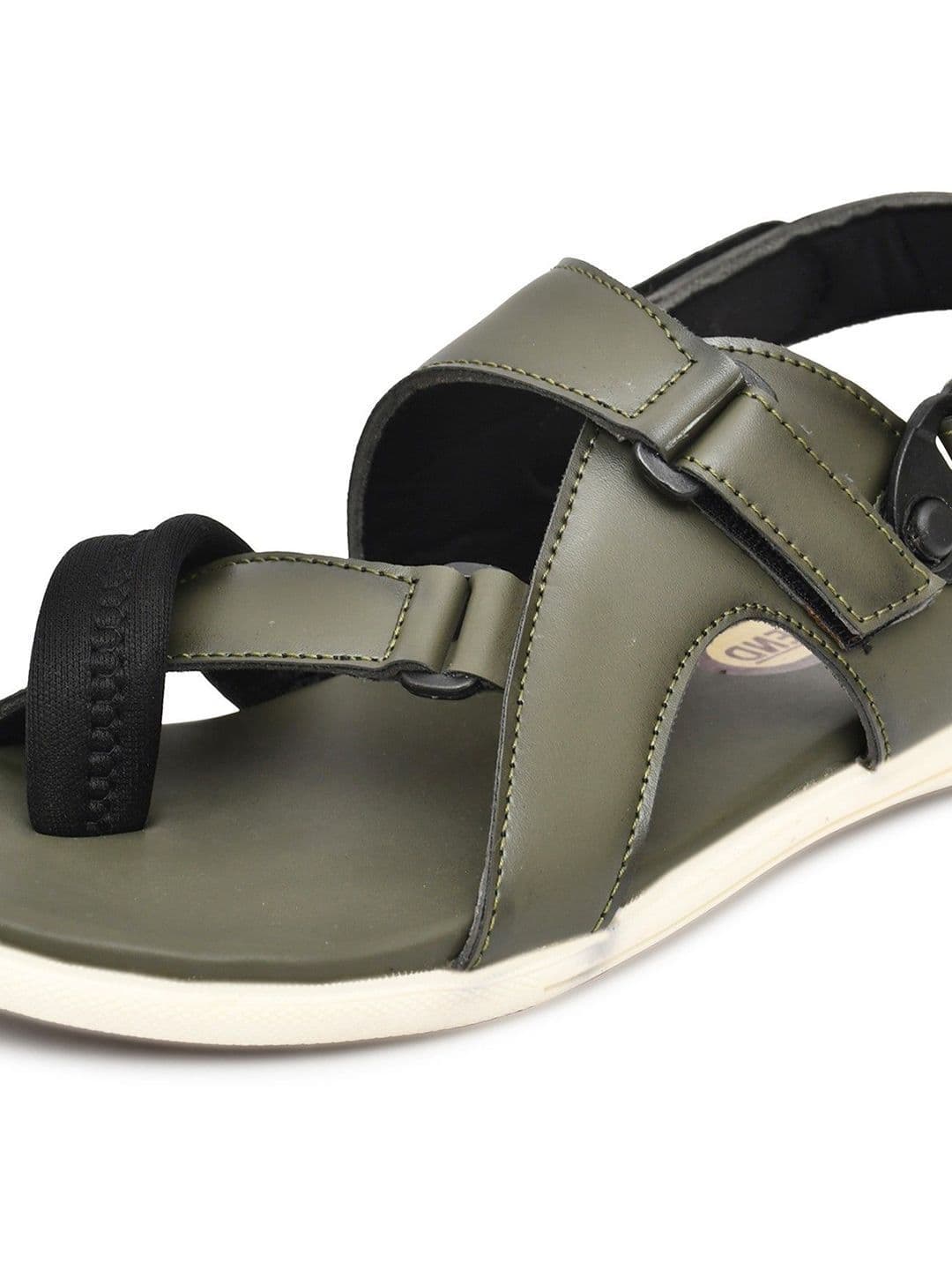 G L Trend Men Leather Comfort Olive Sandals with velcro closure thumbnail 6